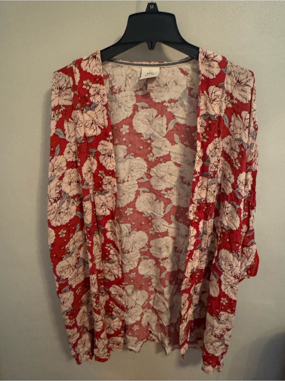 Knox Rose Red and Cream Floral Open Cardigan XL/XXL